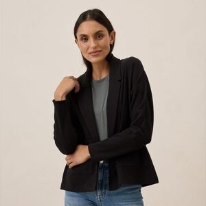 Pact Organic Cotton Airplane Relaxed Blazer Black Dolman Sleeve Travel Jacket XL